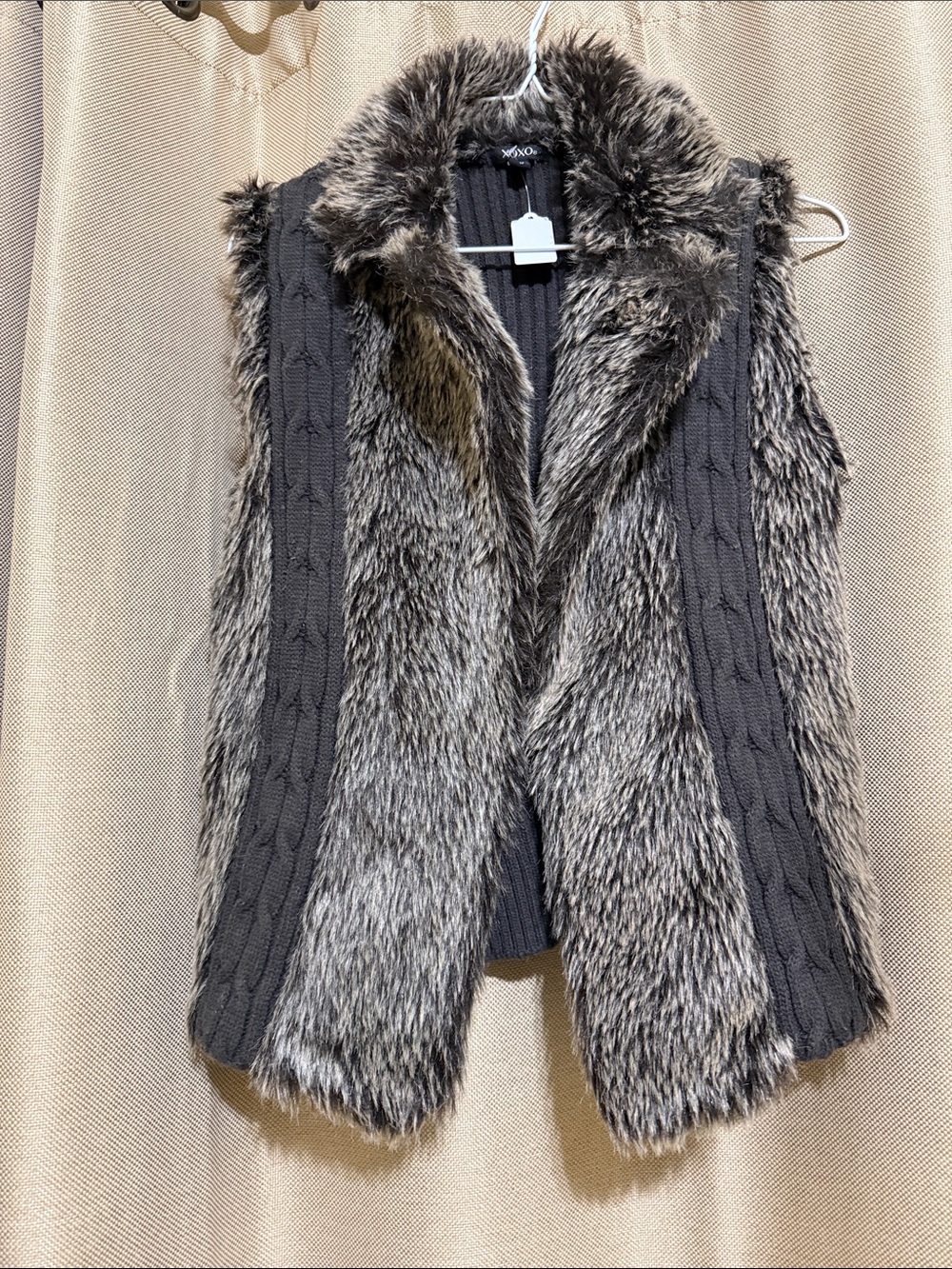 Women's Faux Fur Cable-Panel Sweater Jacket - Grayish brown